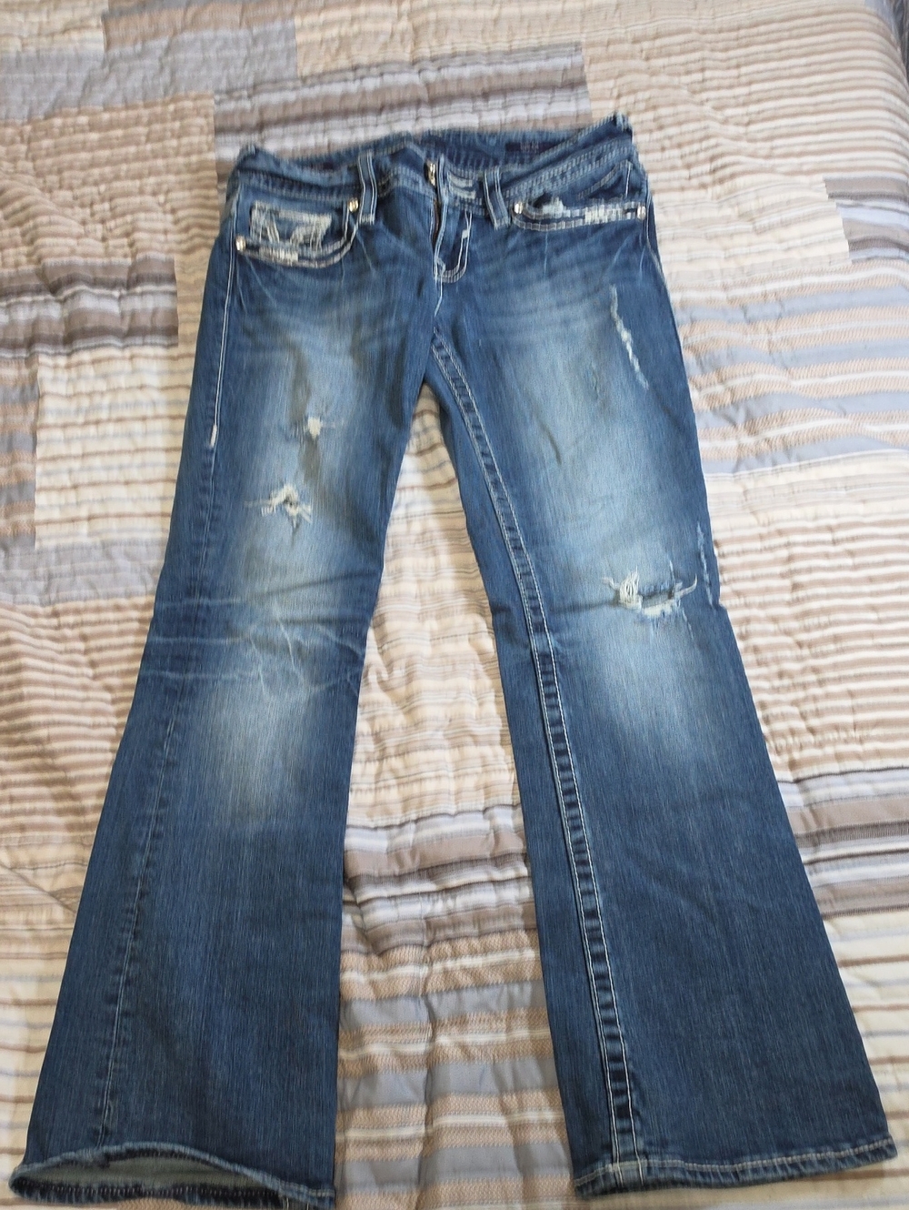 ViGoss Women's Distressed Blue Flare Jeans